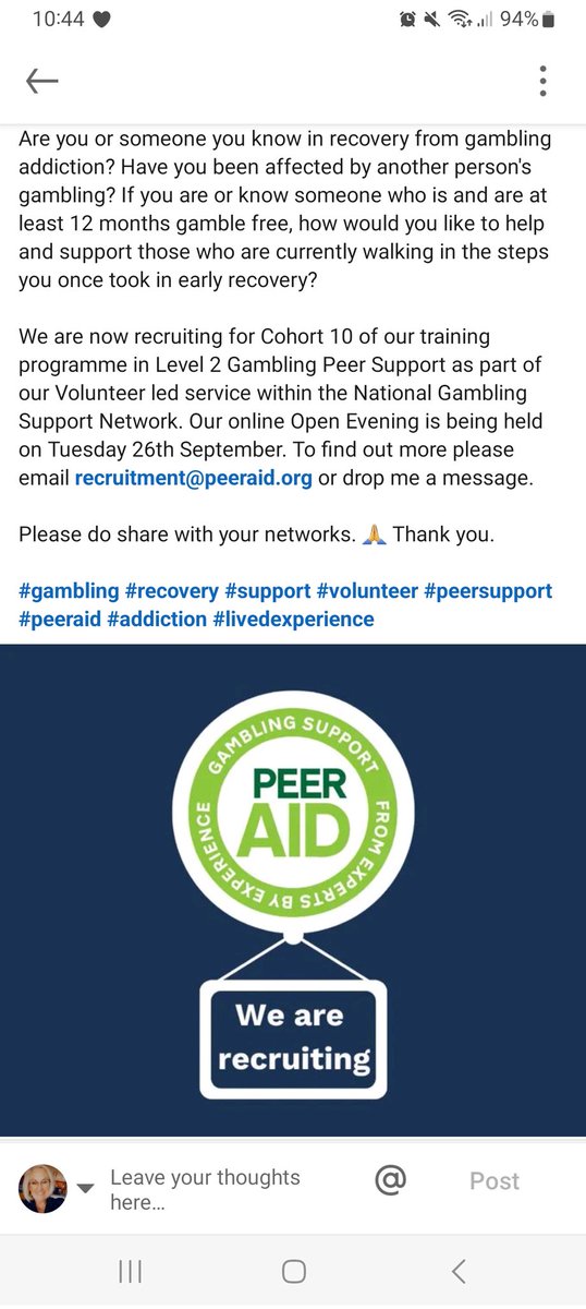 JTroshupa's tweet photo. Something very close to my heart. If you have been affected by Gambling Harms and wish to now help others whilst gaining a qualification, please apply. #peeraid #support #gamblingharms 💙♥️💛 https://t.co/8UvR4cd6Ai