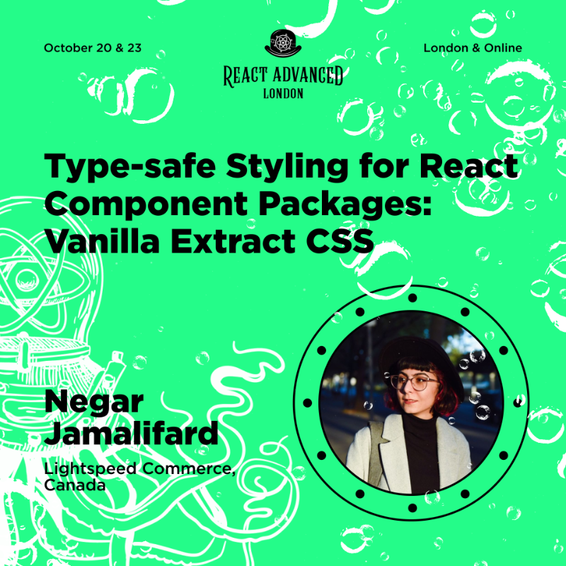 ReactAdvanced's tweet photo. 🧠Learn with @NegarDev, Frontend Dev  @lightspeedhq, how to effortlessly write scalable and maintainable styles, leveraging CSS-in-#Typescript. 

Discover the seamless integration of #VanillaExtract CSS and take your React components to the next level.