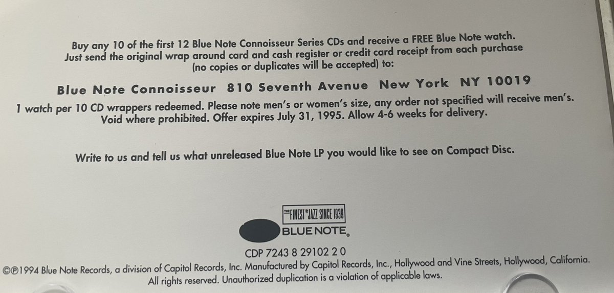 So did anyone in 1994 collect their FREE Blue Note watch?