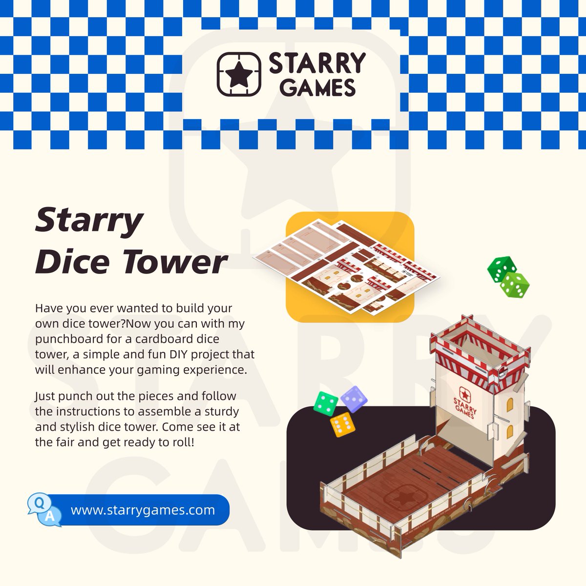 Have you ever wanted to build your own dice tower?Now you can with the punchboard for a cardboard dice tower, a simple and fun DIY project.
Come see it at SPIEL 3T102!
#SPIEL23 #boardgames #tabletopgames #Dice #DIY