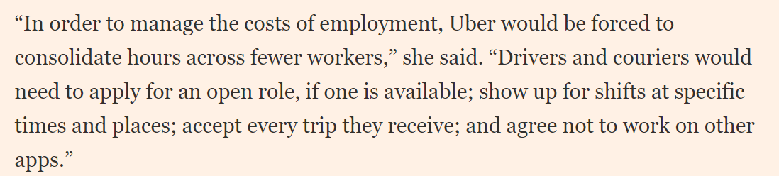 Amazing that Uber still makes these warnings when faced with having to drop their self-employment model, given the many jurisdictions where they've already had to, & this hasn't been the result. Are UK Uber drivers doing any of these things?ft.com/content/1d2ca0…