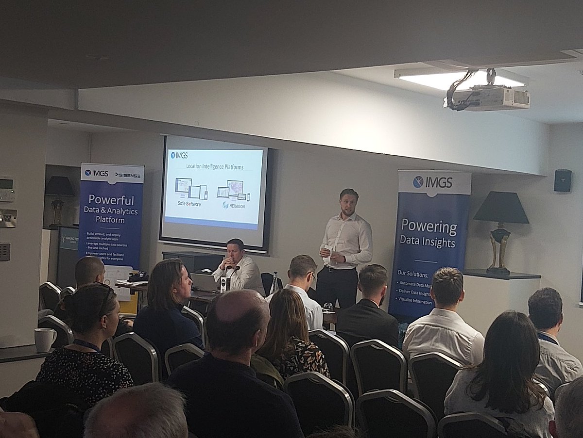 IMGS_Ireland's tweet photo. @ciarankirk and Conor McIntyre kick off our #DataIntelligence2023 event this morning with their presentation "Embedded Analytics with @Sisense " @DataBuildersIE @SafeSoftware @DataGalaxy #DataBuilders #IMGS #FME https://t.co/0AMTG3DSXk