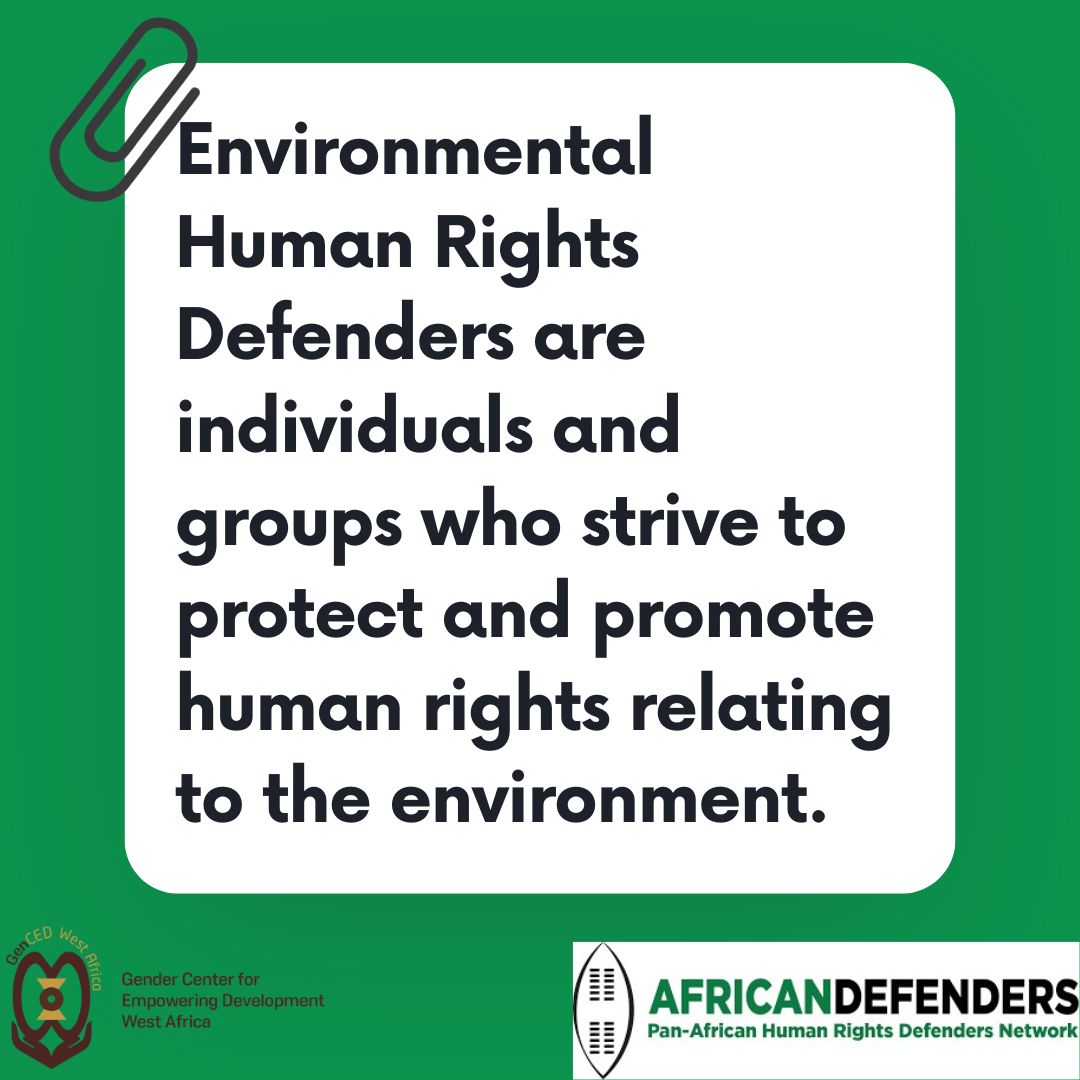 According to the #UnitedNations, #EHRDs are individuals and groups who in their personal or professional capacity and in a peaceful manner, strive to protect and promote #humanrights relating to the environment, including water, air, land, flora, and fauna.