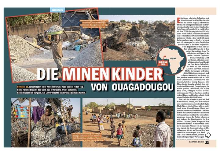 UNICEF_Burkina's tweet photo. L’UNICEF contribue à sortir plus de 3500 enfants/an du #Burkina #Faso du travail des mines.
Un reportage réalisé et publié récemment dans le journal allemand « DEIN SPIEGEL » sous une forme adaptée aux enfants, à lire 👇
https://t.co/q2BBoV6KNf
#PourChaqueEnfant, la protection https://t.co/JrWCu3Vv4C