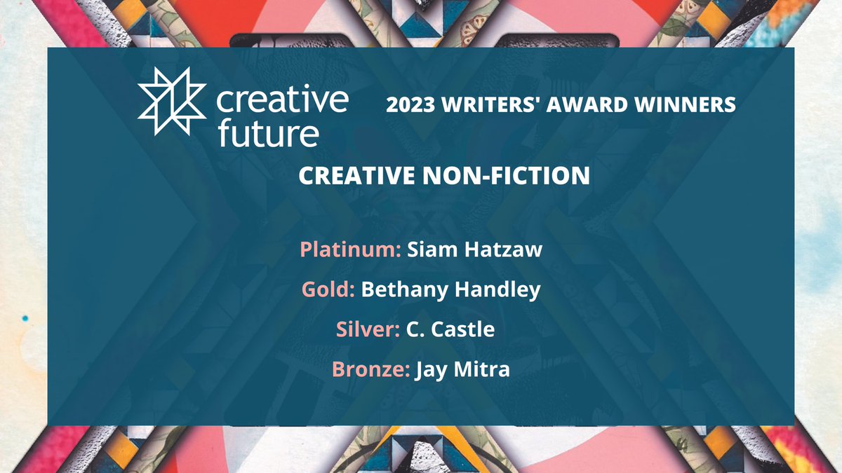 siamhatzaw's tweet image. buzzing to win the Platinum Prize for non fic at the @CreativeF_uture Writers Awards 🫨

my essay reflects on the Myanmar spring revolution, experiences of racism as an immigrant and inherited trauma…a super fun light read!

thx to the judges and big up all the nominees 💫 #CFWA