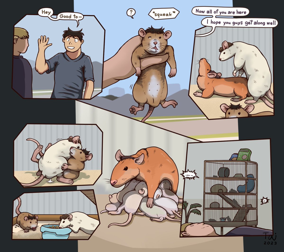Taitora6's tweet photo. "Met the new roommate and he seems like a nice guy. What could possibly go wrong?" (Page 3 End)  

YCH for Bushes321 and Davethefox (FA)
#transfur #NSFW https://t.co/vKpR4xgAQJ