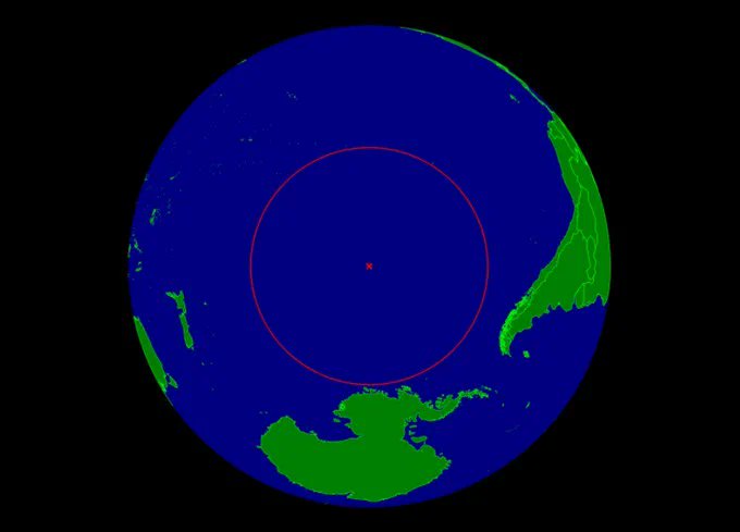Rainmaker1973's tweet photo. When ships pass through Point Nemo in the Pacific Ocean, the nearest land mass is 2,700 km (1677 miles) away. 

This means that at certain times of the day (planes excluded), the nearest humans are on the International Space Station ~416 km (256 miles) up https://t.co/TCzEjvxp1m