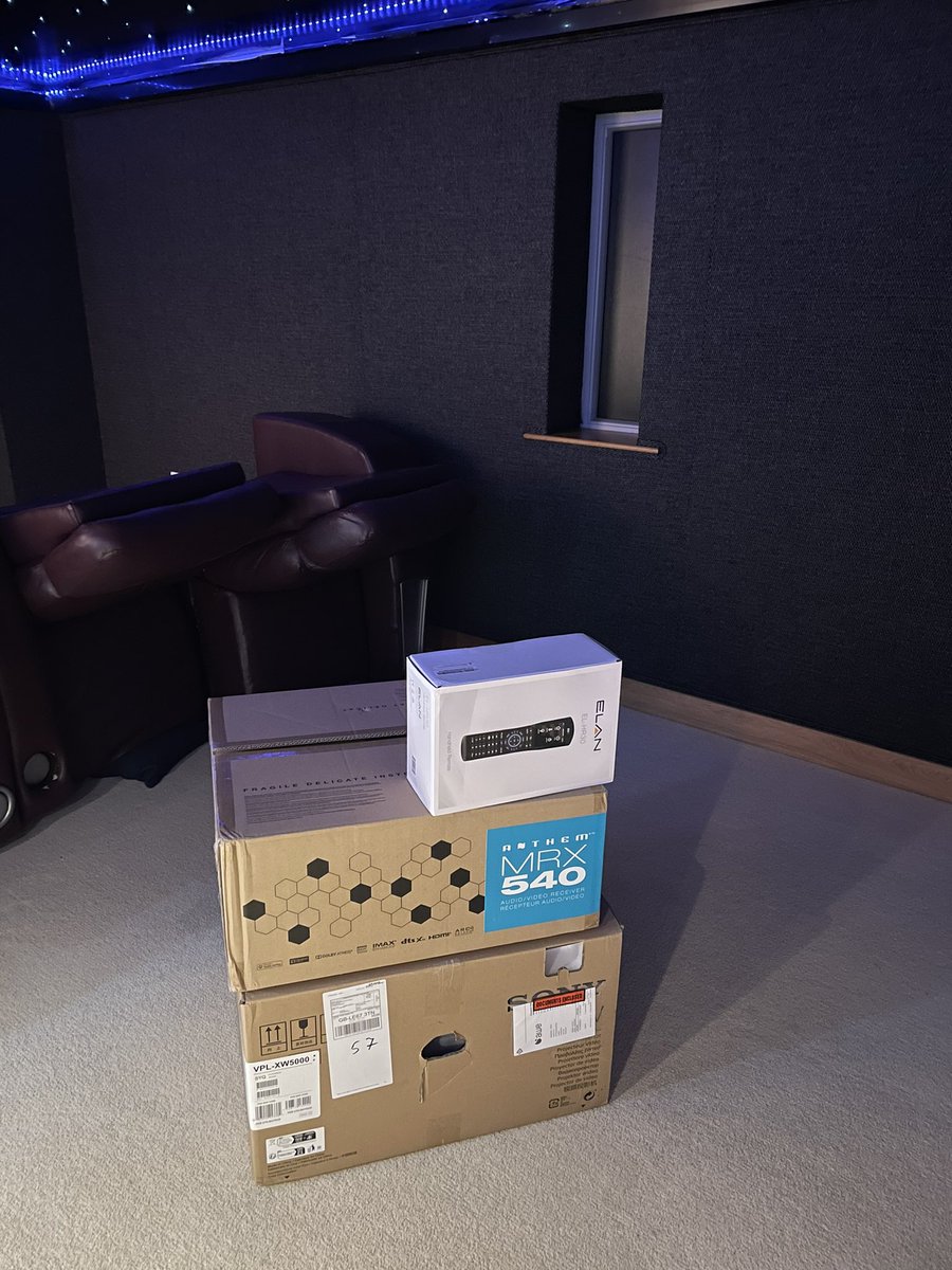Bit of an upgrade for this ten year old cinema room, old 720p theme scene projector replaced by Sony VPL-XW5000, old Av receiver replaced by Anthem MRX540 &amp; finally a Nice Elan remote and control system.