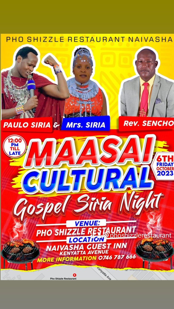 MLikoti's tweet photo. Save the date 6/10/23, Maasai Cultural Gospel Siria Night!. Lots of nyama choma and goodies. Tag yo gang. Bookings #0746787666 
#foryou #culture #naivasha #Kenya #viral #goviral #phoshizzle https://t.co/lMypMbry1n