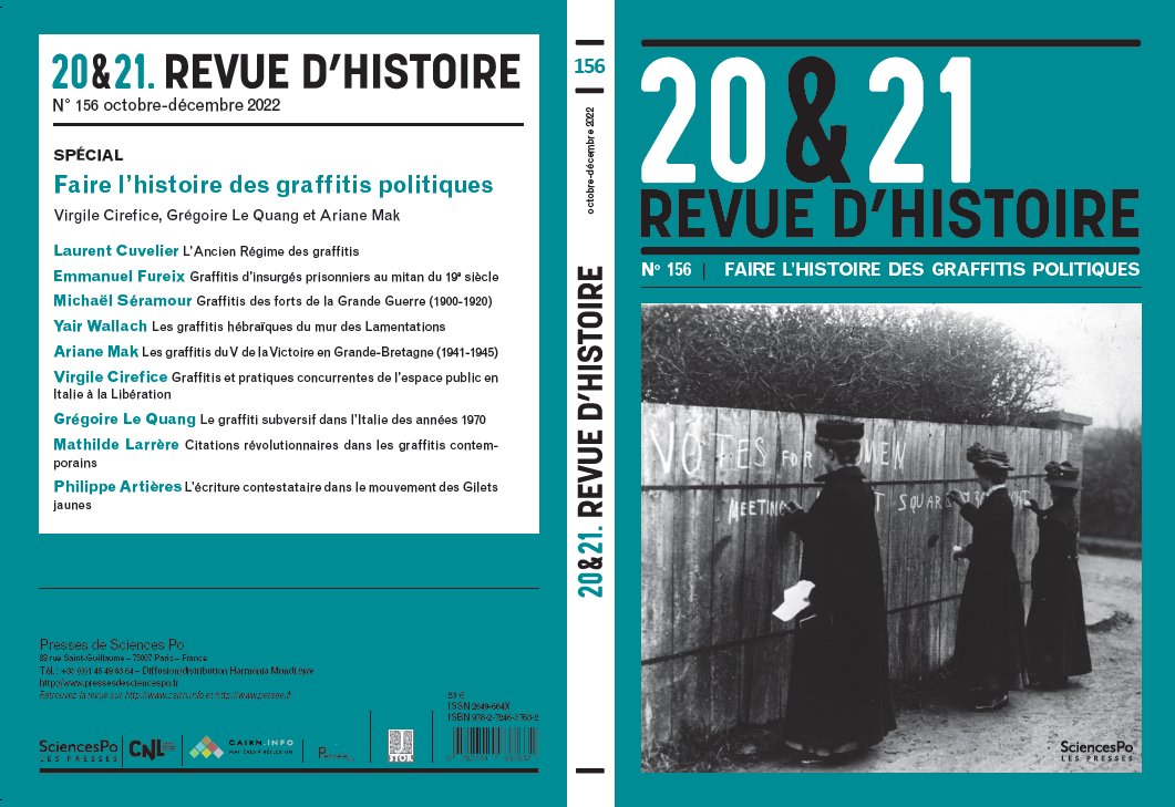 Ariane Mak (@arianemak) on Twitter photo Notre N° spécial sur l’histoire des graffitis politiques vient de paraître ! Il propose une histoire longue du graffiti du 18e siècle aux Gilets Jaunes.
C’est le n°156 de 20&21. Revue d’histoire <a href="/EditionsScpo/">Presses Sciences Po</a> Petit tour d’horizon du numéro: Notre N° spécial sur l’histoire des graffitis politiques vient de paraître ! Il propose une histoire longue du graffiti du 18e siècle aux Gilets Jaunes.
C’est le n°156 de 20&21. Revue d’histoire <a href="/EditionsScpo/">Presses Sciences Po</a> Petit tour d’horizon du numéro: