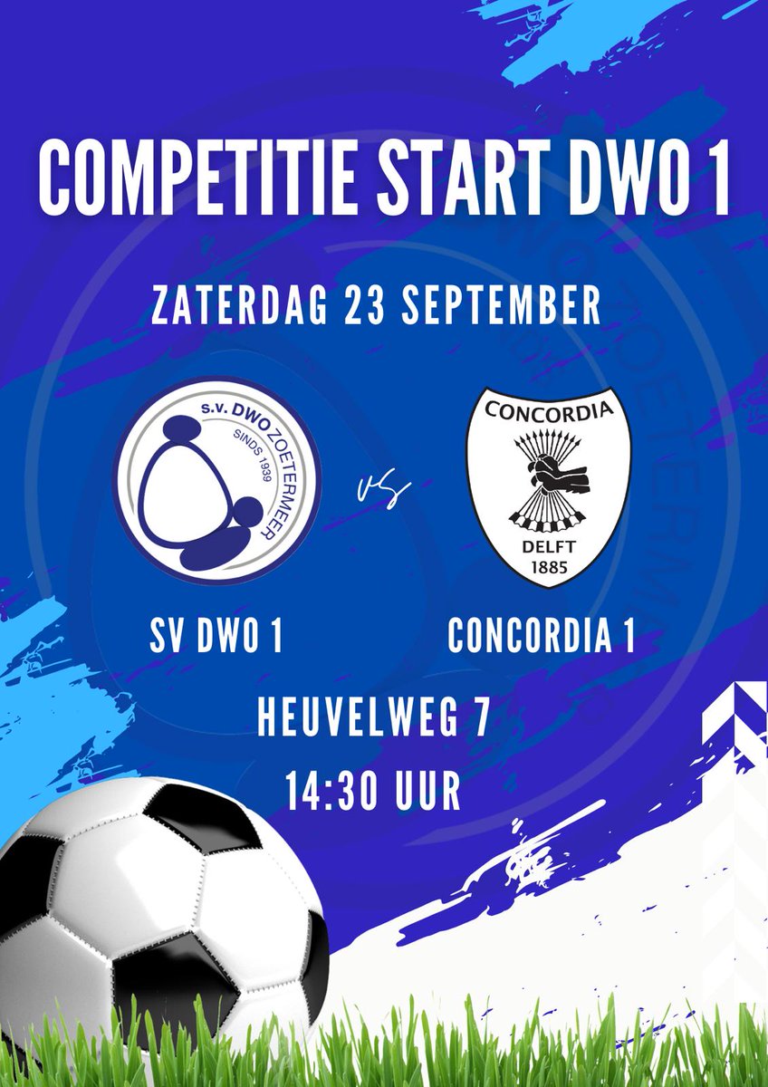 svDWO's tweet photo. Het is zover !
@svDWO 1 speelt zaterdag 23 september om 14.30 uur zijn 1e competitiewedstrijd tegen @DSV_Concordia
Kom allemaal de ploeg aanmoedigen
#competitiewedstrijd #heisa
@Haagsamvoetbal @HaagVoetbal https://t.co/sJpPzovL1o