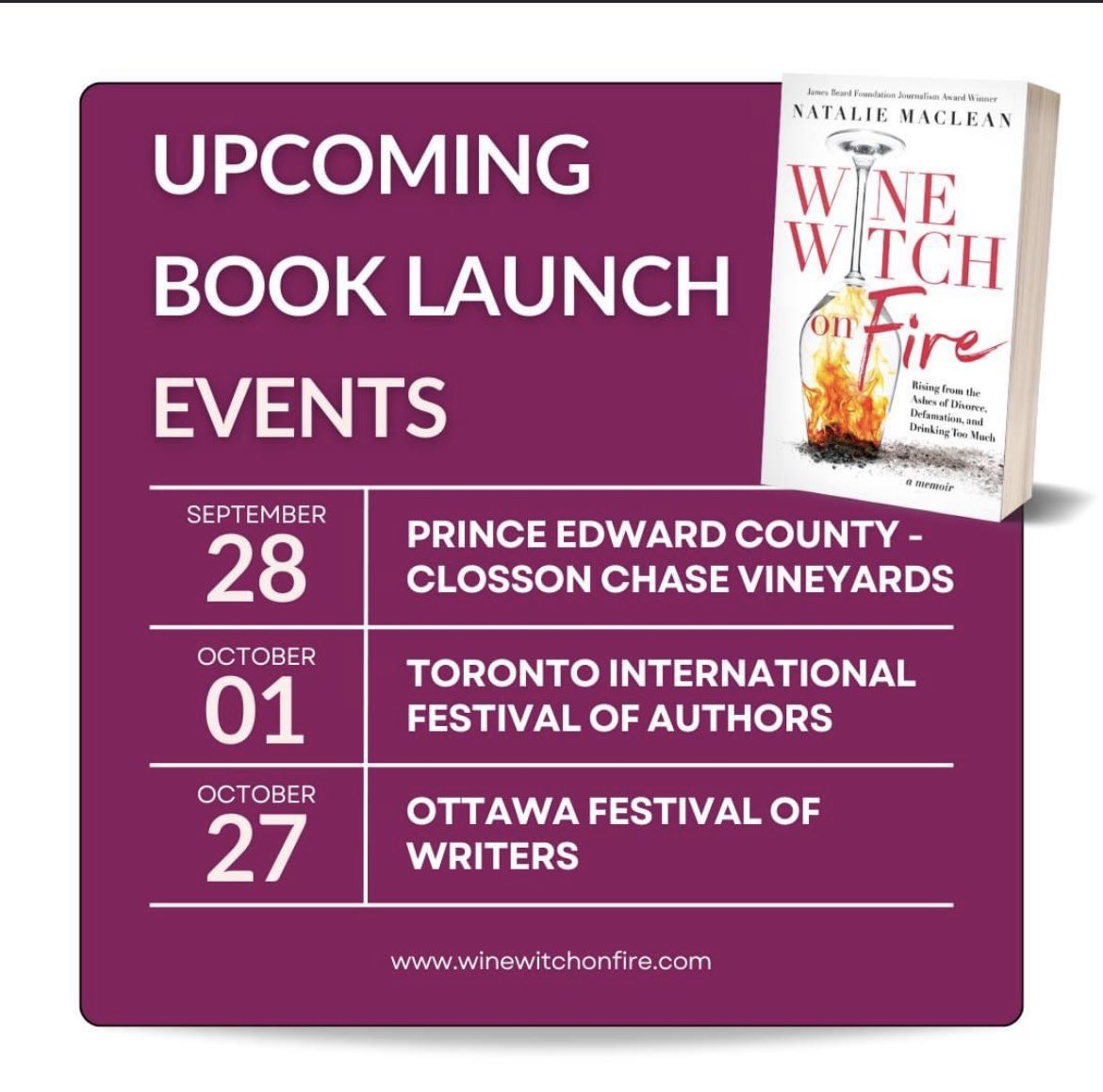 NickOnischuk's tweet photo. Mark your calendars! 🍷 📖 #PrinceEdwardCounty #Toronto #Ottawa @NatalieMacLean https://t.co/7yDKbLW9vx