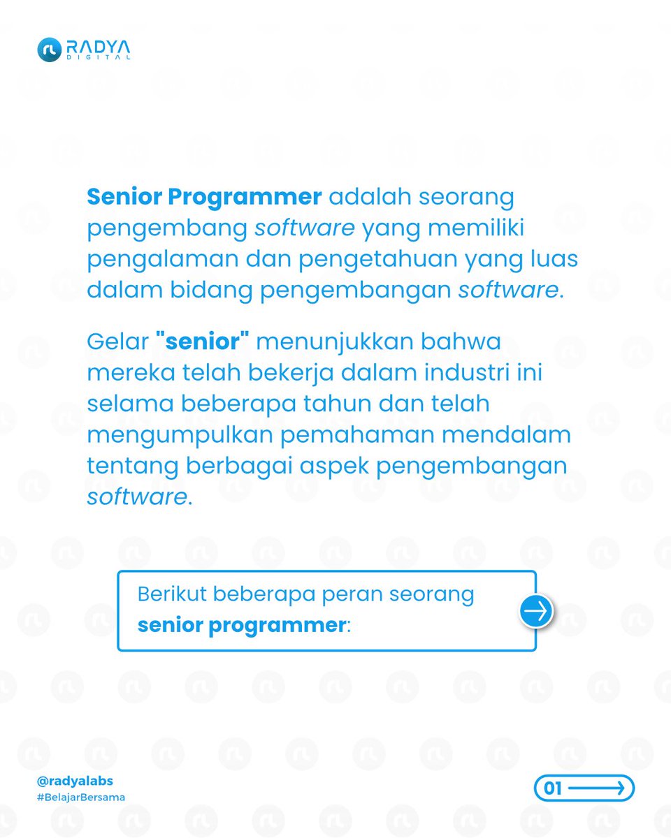 radyalabs's tweet image. Mengenal Senior Programmer, para ahli di dunia digital! 🖥️
#radyadigital #programmerindonesia #seniorprogrammer