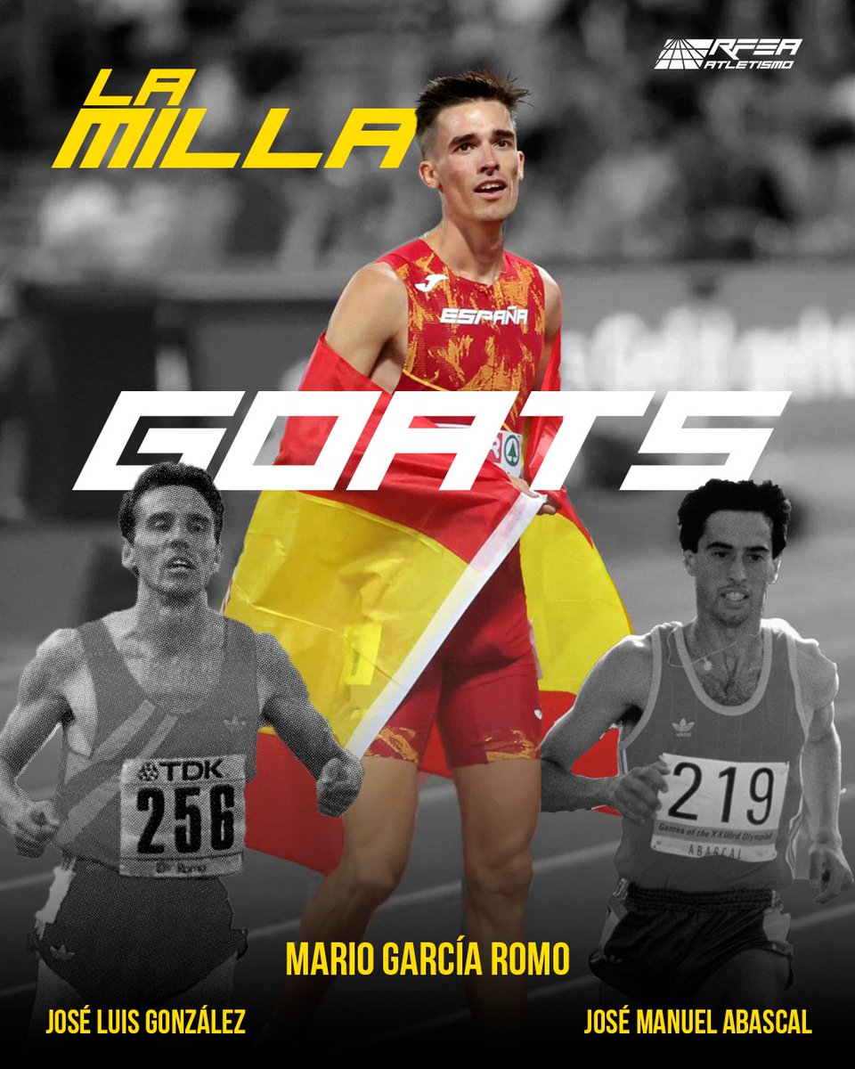 🐐🐐🐐

Dos milleros de leyenda y un tercero, <a href="/mariogarciaromo/">Mario García Romo</a>, que en ocho días se ha adueñado de sus récords.

🆕🆕🆕🆕🆕🆕🆕🆕🆕

▪️ Una milla ⏱️ 3:47.69
▪️ 2000 metros ⏱️ 4:49.85