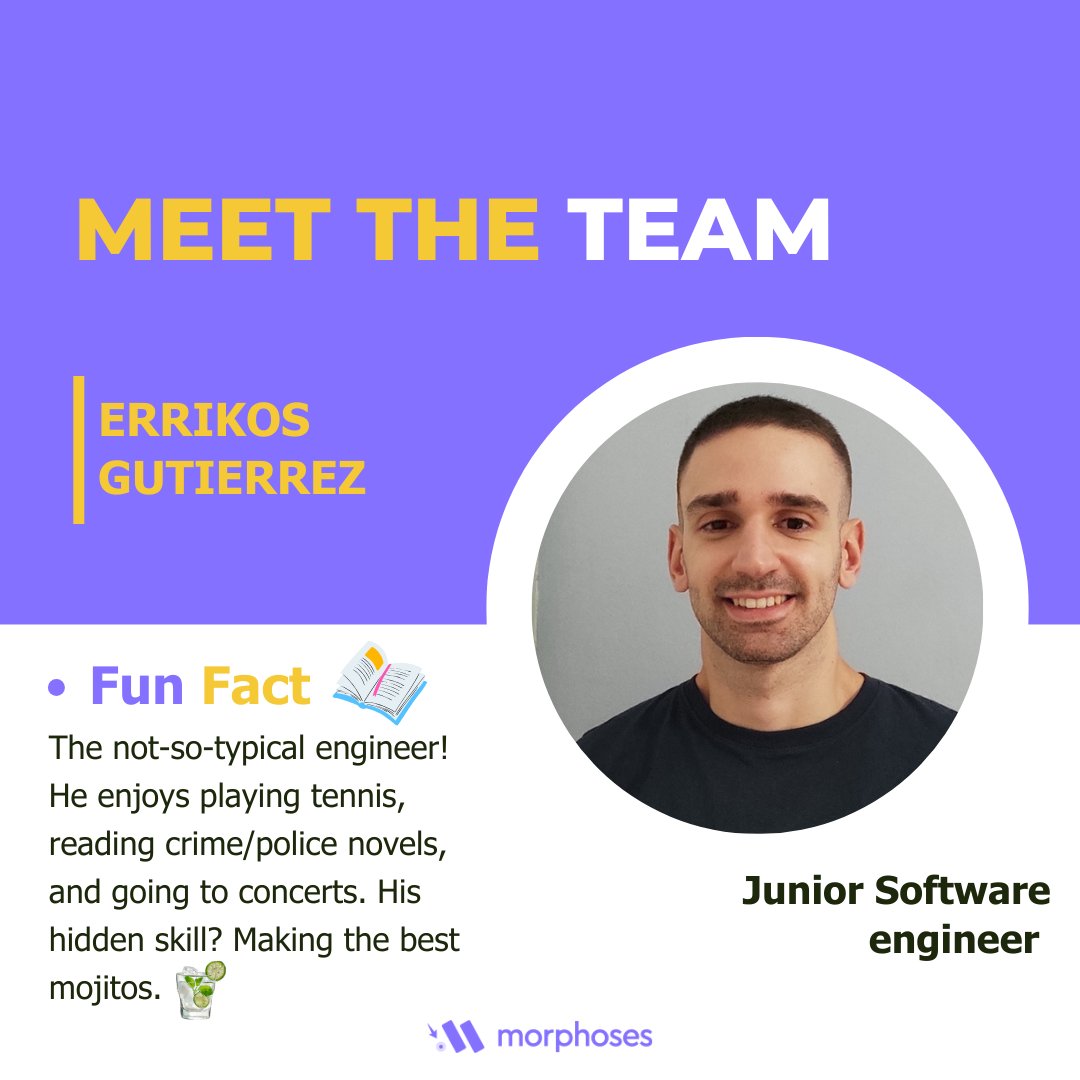 morphosesio's tweet photo. Meet Errikos, the not-so-typical engineer! 🎾📚

He's crunching numbers and solving problems, but by night, he's acing his backhand on the tennis court, diving into thrilling crime novels, and grooving at concerts. 🌟

#meettheteam #engineer #software #morphoses https://t.co/9udtQ13arY