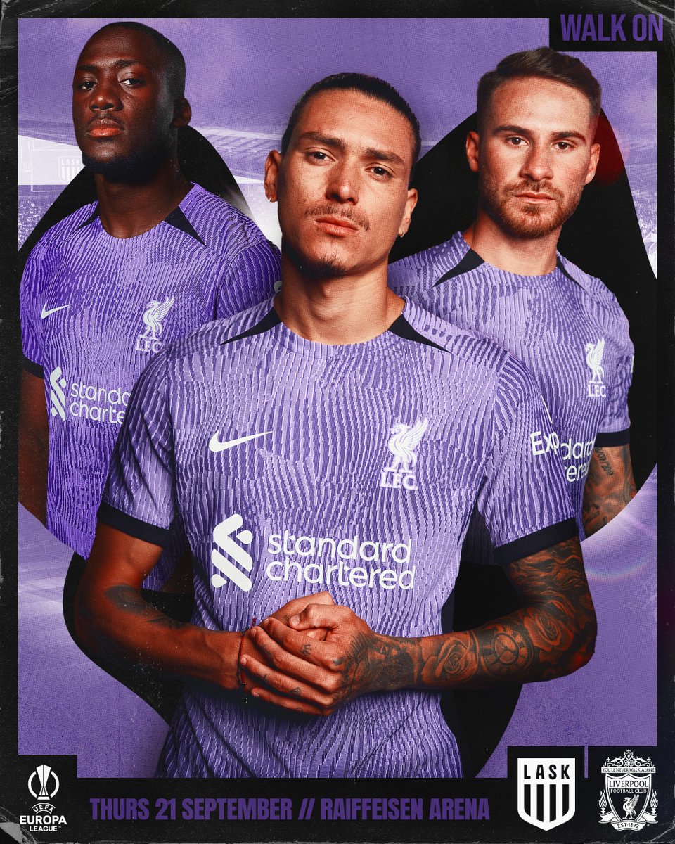 LFC's tweet photo. 🟣 MATCHDAY 🟣

We begin our @EuropaLeague campaign with a trip to face @LASK_Official in Austria 🇦🇹

#WalkOn | #UEL https://t.co/0Fg2Gf5mhd