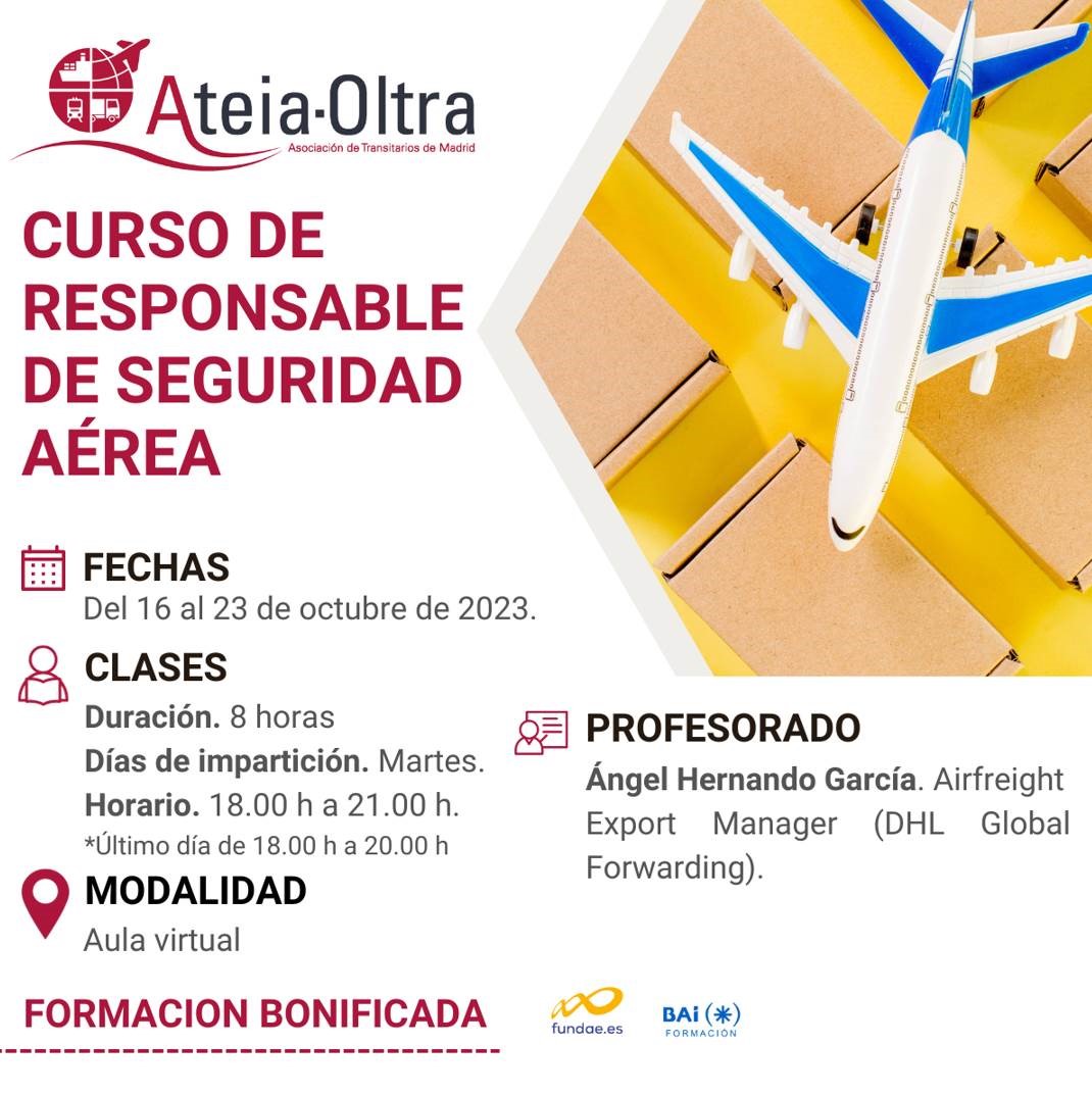 #ATEIAFORMACION | Abierto el plazo de inscripción al CURSO DE RESPONSABLE DE SEGURIDAD AÉREA (AVSEC)
Para más información escribe a formacion@ateia-madrid.com
 #formacion #avsec #ateia

ateia-madrid.com/cursos/curso-r…