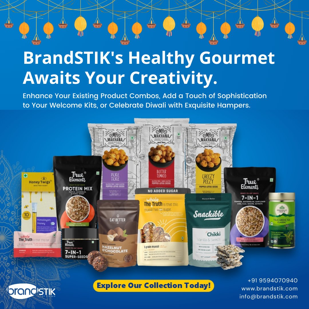 BrandSTIK's tweet photo. Unwrap the Goodness with BrandSTIK's Healthy Gourmet Collection! 🎁 Our range adds a touch of wellness to your gifting strategy and health-conscious gifting experience that nourishes connection.

Connect with us: +91 9594070940 | https://t.co/NKZP99sxXG | info@brandstik.com https://t.co/RDFGmCioVn