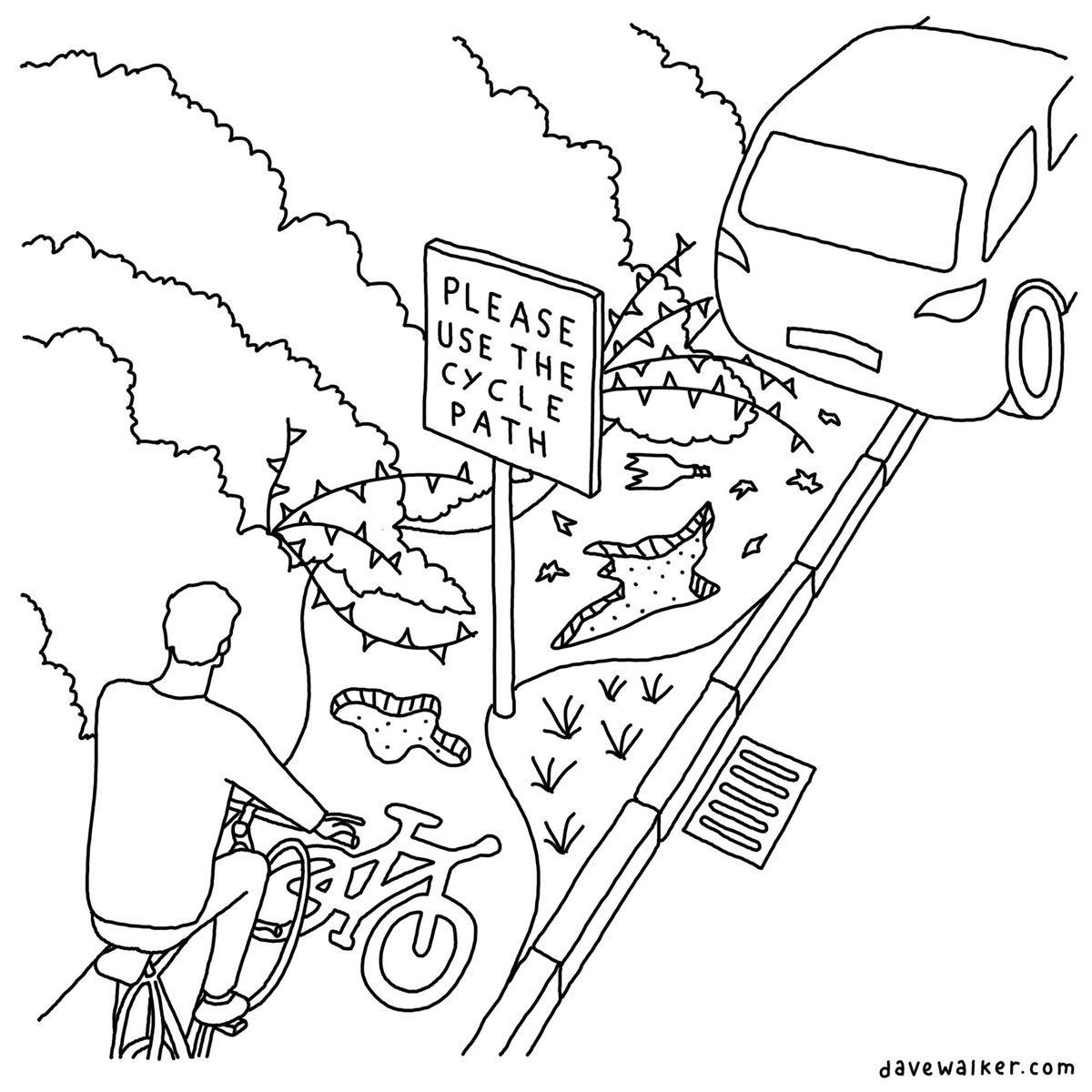 davewalker's tweet image. New cartoon: Please use the cycle path. 
[Funded by my Diagram Club davewalker.com/diagram-club/]