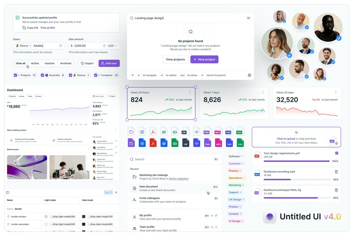 Just released Untitled UI v4.0 ✨

❖ Auto Layout 5.0
❖ Dark mode (finally)
❖ Color, spacing &amp; radius variables
❖ 3x different versions

I'll be sharing snippets over the next few weeks!

Love you all 💌