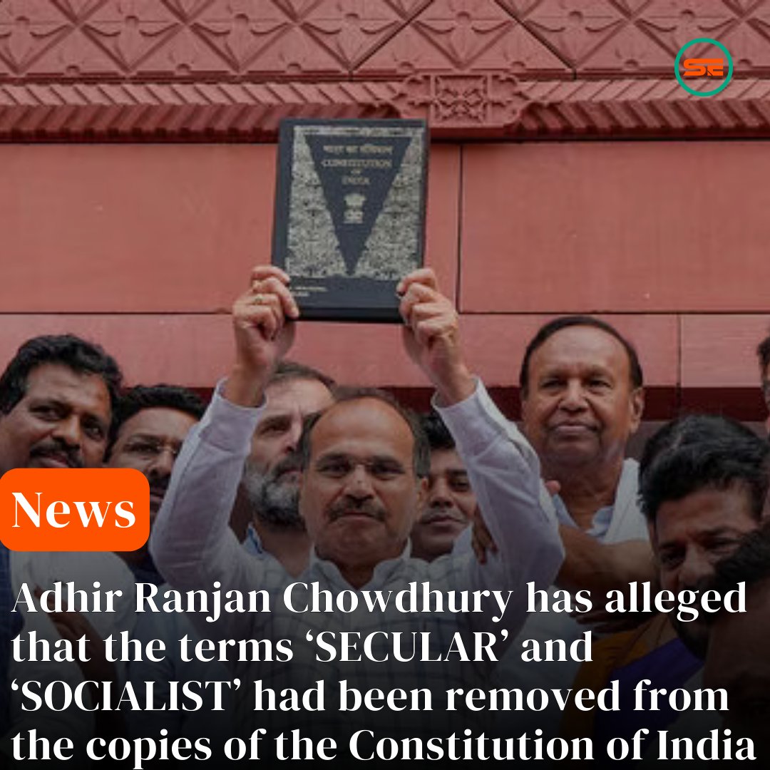 ExpressSouthern's tweet photo. Adhir Ranjan Chowdhury, a Congress leader, has raised concerns, alleging that during Parliament's special session on the second day, the words "secular" and "socialist" were omitted from the copies of the Indian Constitution.
#AdhirRanjanChowdhury #ParliamentSpecialSession https://t.co/xAbfXh5LNt