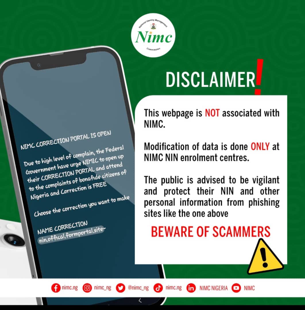 nimc_ng's tweet photo. Public Notice!!!!

Please Note, Modification of data is done only at NIMC Enrollment Centres. https://t.co/e6R3VNAT0o