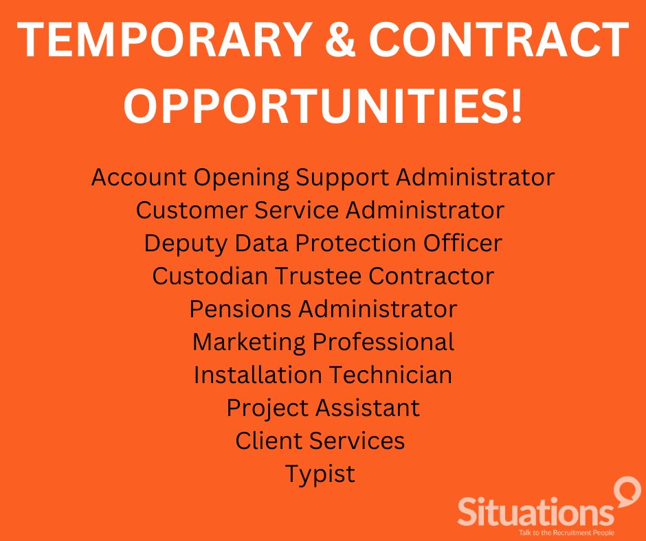 Take a look at our current wide range of temporary and contract vacancies! 
Is there a role here that you could take on? Find all the details on our website by following this link - bit.ly/35HrUfM
#careers #contractroles  #recruitment