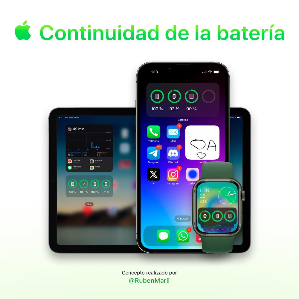 ifrnb's tweet image. El widget de batería debería mostrar todos los dispositivos que tenemos. Estaría bien poder ver el iPad en el iPhone, por ejemplo.