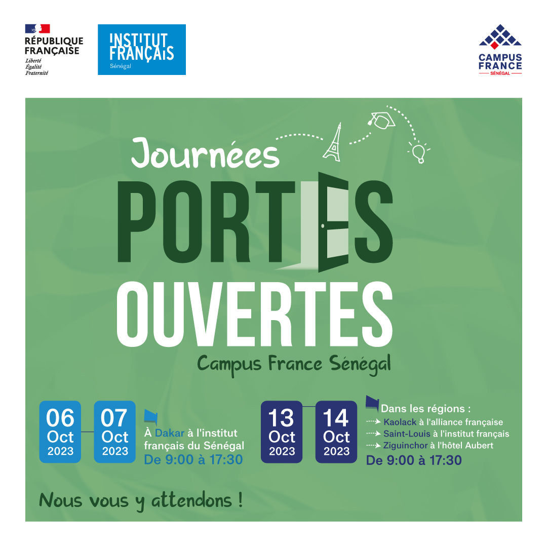 🎓 Ne manquez pas les Journées Portes Ouvertes de Campus France Sénégal 📍Institut Français de Dakar 6-7 Oct ➡️ fb.me/e/1wAUbz3Z9 📷#CampusFranceSénégal #JPO #ÉtudesEnFrance