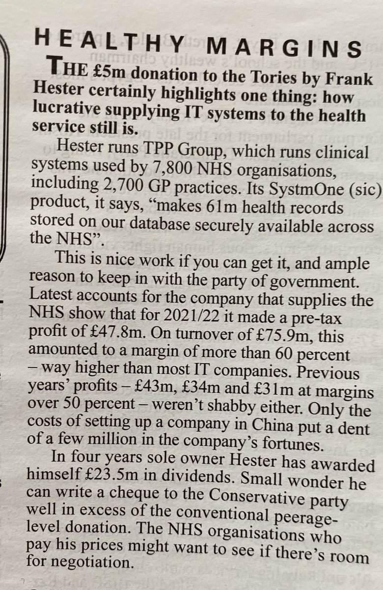 #NHSData 
“61 million health records… securely available…” to any big data /AI outfit with power and influence over the Sunak and the corrupted Tories 👇
⁦@PrivateEyeNews⁩