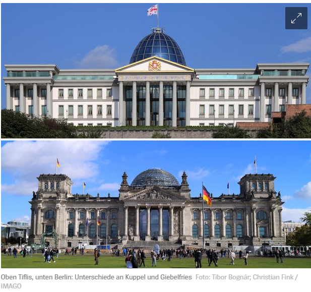 JoeranLennart's tweet image. Fast besser als das eigentliche Video der #CDU finde ich den Spiegel-Artikel, der uns die Unterschiede zwischen georgischem Präsidentenpalast ("oben") und #Reichstag ("unten") noch einmal erklärt.