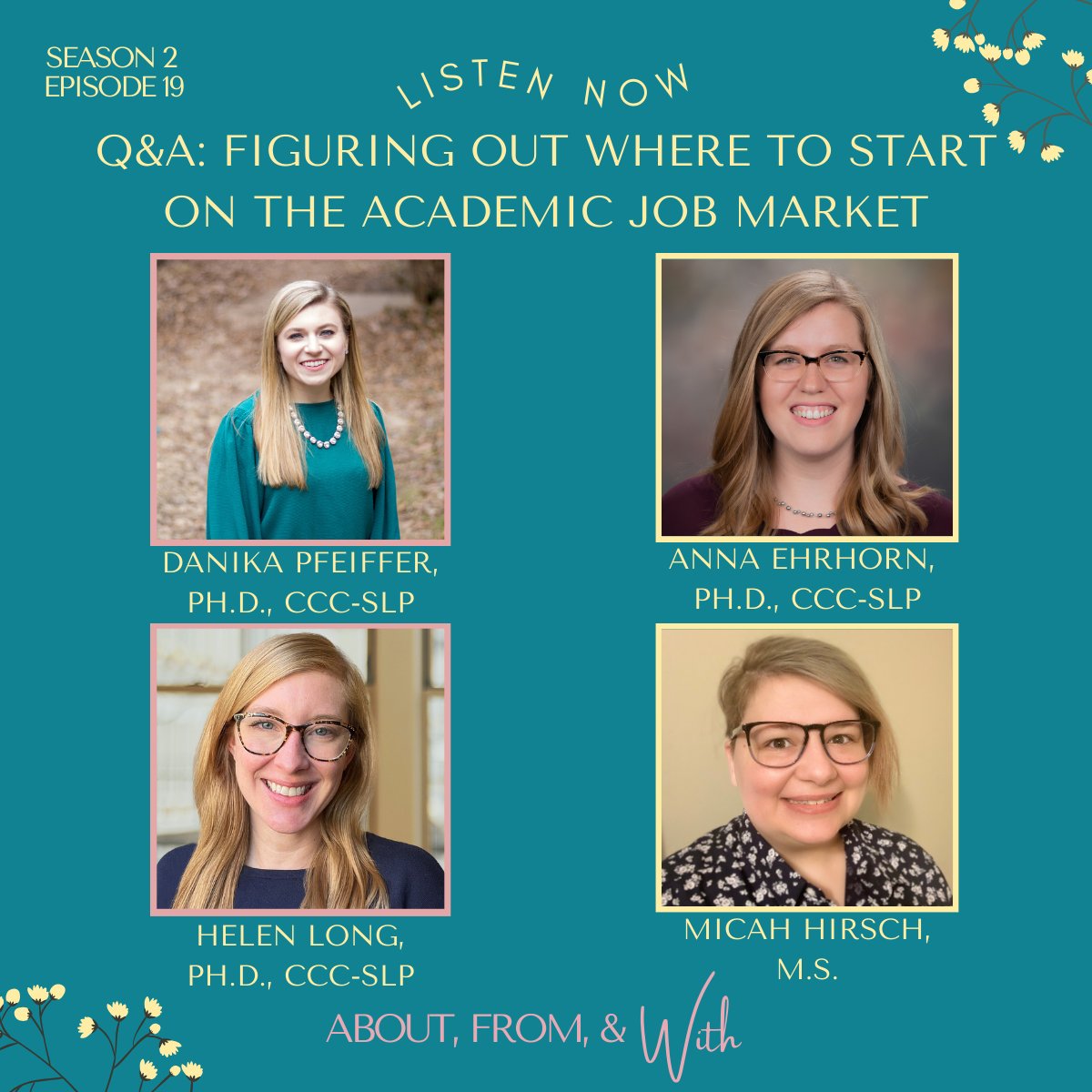 On this first Q&amp;A style episode, <a href="/MicahEHirsch/">Micah Hirsch, Ph.D.</a> &amp; <a href="/longhelenl/">Helen Long she/her</a> ask questions about starting the application &amp; interview processes for the job market. @AnnaEhrhorn joins to share her experiences and advice. Tune in to hear about some of written and unwritten rules! #SLP #CSD #PhD
