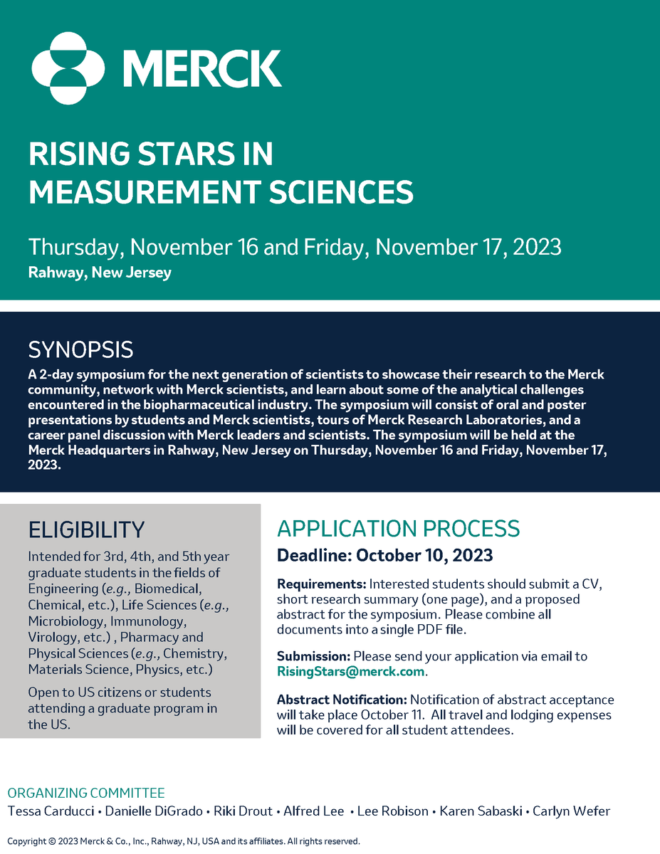 XtalEngineer's tweet image. Excited to announce that the Rising Stars in Measurement Science is back &amp;amp; will take place at Merck on 11/16-11/17. A fantastic opportunity for talented students to showcase their research &amp;amp; learn more about Merck. App deadline: 10/10. Please RT. #MerckChemistry #MerckAnalytical