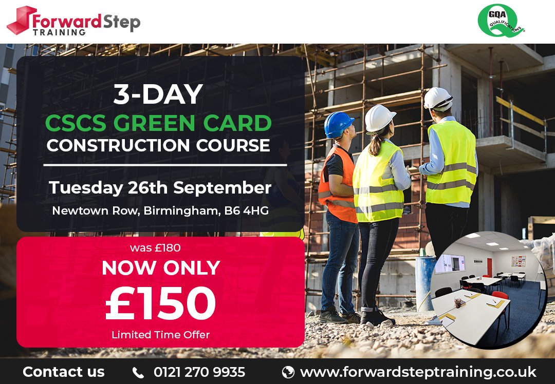 FwdStepTraining's tweet image. 🔨 Join our #ConstructionCourse in Birmingham! 🏗️

📅 Date: Sep 26 
⏰ Duration: 3 Days 
🎓 Certifications: Level 1 Award + CSCS Green Card  

forwardsteptraining.co.uk/construction

#ConstructionTraining #BirminghamJobs