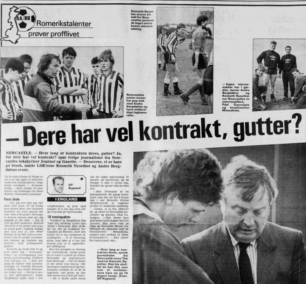 RetroSportNorge's tweet photo. Romerikstalenter på tur til England høsten-88. @andrebergdolmo og Kenneth Nysether er i Newcastle. ("Gazza er feit, han lever på Japp og Newcastle Brown Ale"), mens Bjørn Arild Levernes er hos Kjetil Osvold i Nottingham. https://t.co/PuVfOHoQP0