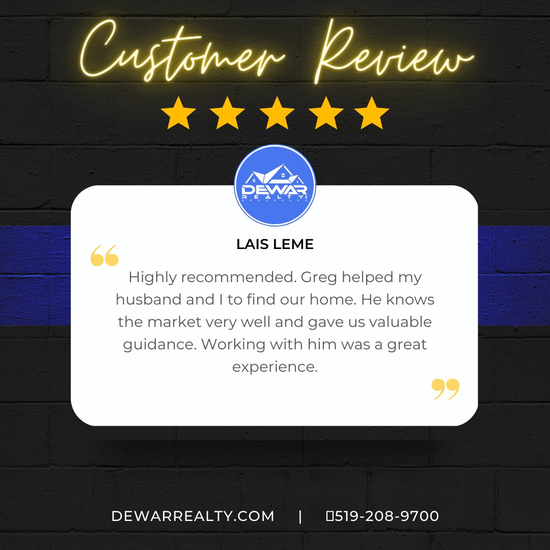 DewarRealty's tweet photo. ⭐⭐⭐⭐⭐
"He knows the market very well and gave us valuable guidance."

https://t.co/7RMXD5ZrrR 📞519-208-9700

🤩#GoogleReview #5StarExperience 
#DewarRealty #Realtor #Cambridge #RealEstate #HappyCustomer #WorkWithDewar https://t.co/mNVxL4LLdC