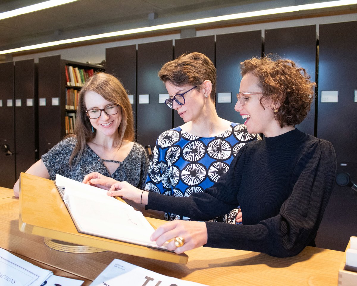YaleBritishArt's tweet photo. Cheers to our postdocs Sarah Mead Leonard, Stéphanie Machabée, and Rachel Stratton during National #Postdoc Appreciation Week!
📸 Stéphanie Machabée, Sarah Mead Leonard, and Rachel Stratton (left to right), Reference Library, #YCBA, photo by YCBA staff @Yale https://t.co/ZaO6OdCZqG
