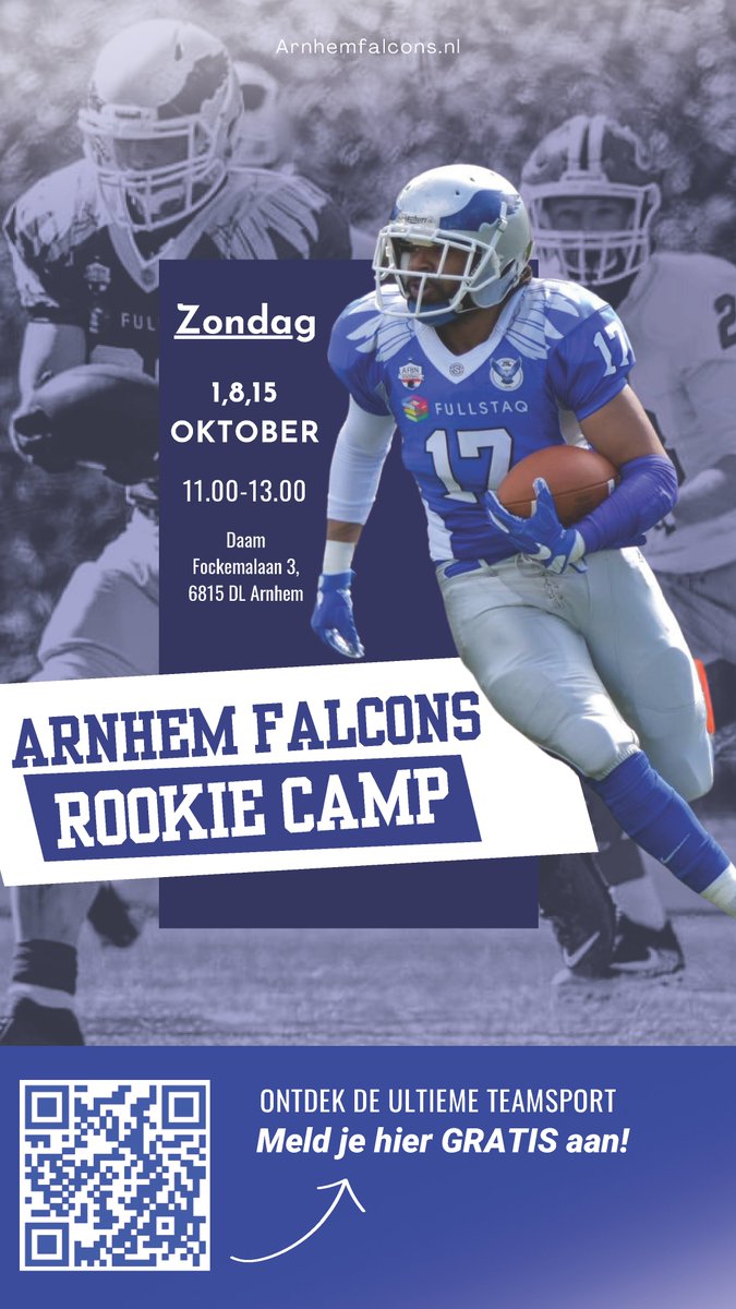 Arnhem Falcons rookie camps. Iedereen vanaf 16 jaar is welkom. Je leert de basistechnieken van deze fantastische sport en maak je kennis met de Falcons familie.
Schrijf je in voor 1, 2 of alle drie de camps via de link: forms.gle/L8LLS5mmsYcX34…

#flagfootball #football #arnhem