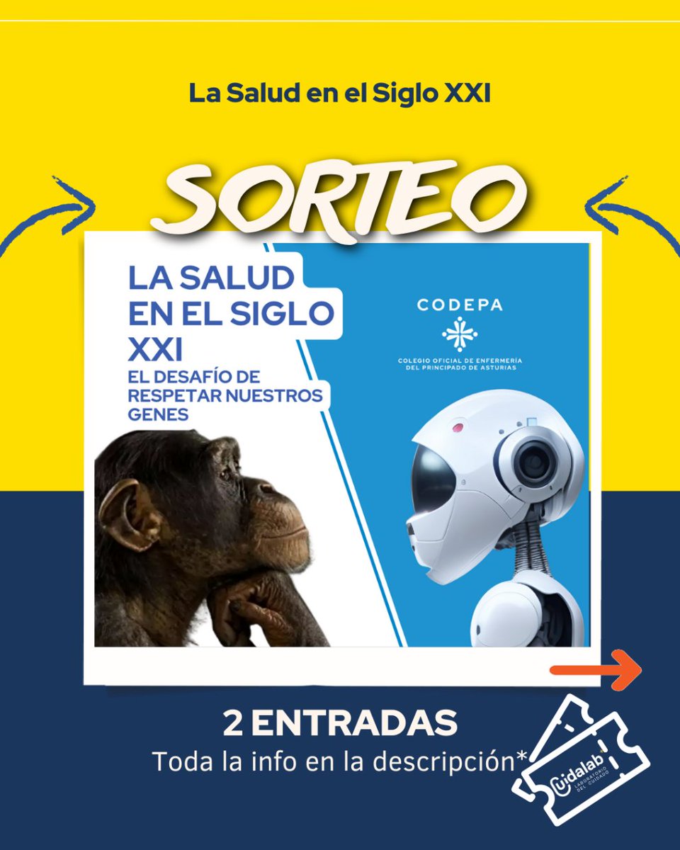 CODEPAsturias's tweet photo. ¡¡Sorteamos 2 entradas al evento La Salud en el Siglo XXI...!! Si todavía no te has apuntado, ¡A qué esperas!?
Sortearemos 2 entradas. Corre a nuestra cuenta en Instagram @CODEPAsturias o la de @cuidalab para participar.
Mucha suerte a tod@s!
#sorteo #codepasturias #cuidalab https://t.co/QHSZnUX1cY