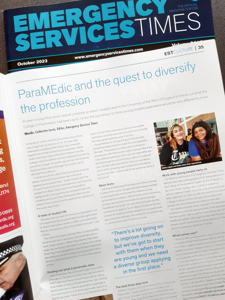 Liz Harris (@lizharrisfcpara) on Twitter photo #ESS2023 Day Two.
Latest edition of the Emergency Service Times with an article on the recent <a href="/ParamedicsUK/">College of Paramedics</a> #ParaMEdic Project!
#futureparamedic
#CollegeToday
#ParaHoPS #ESS2023 Day Two.
Latest edition of the Emergency Service Times with an article on the recent <a href="/ParamedicsUK/">College of Paramedics</a> #ParaMEdic Project!
#futureparamedic
#CollegeToday
#ParaHoPS