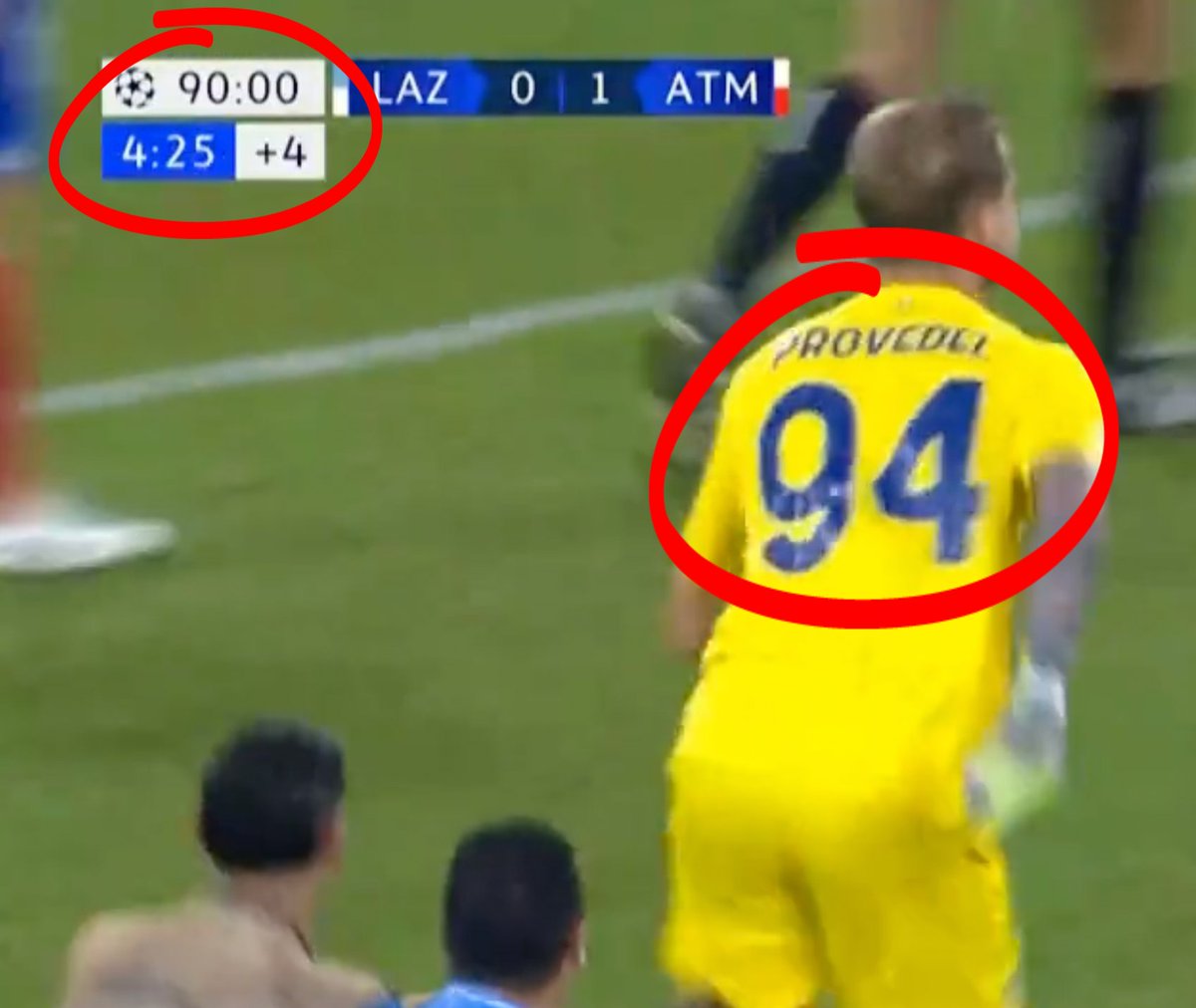 Lazio goalkeeper Ivan Provedel who was born in 1994 is 1.94m tall, wears the number 94 on his back and scored in 94 minutes to equalise. Which was Lazio's 94th goal in the Champions League.