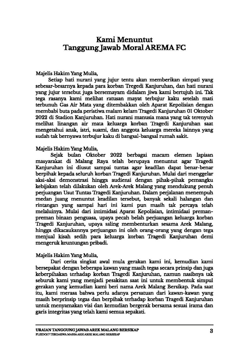 URAIAN TANGGUNG JAWAB AREK MALANG BERSIKAP

(Pleidoi 7 Terdakwa Arek Malang Bersikap)