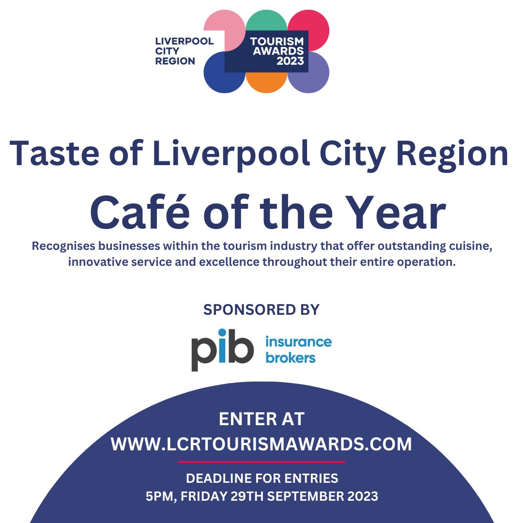 LCR Tourism Awards (@lcrtourismaward) on Twitter photo Could you be the winner of the Taste of Liverpool City Region Cafe of the Year sponsored by <a href="/PIB_Insurance/">PIB Insurance Brokers</a> ? Enter at lcrtourismawards.com. Deadline for entries is 5pm, Friday 29th September 2023. #LCRTA23 organised by <a href="/GrowthPlatform_/">Growth Platform</a> Could you be the winner of the Taste of Liverpool City Region Cafe of the Year sponsored by <a href="/PIB_Insurance/">PIB Insurance Brokers</a> ? Enter at lcrtourismawards.com. Deadline for entries is 5pm, Friday 29th September 2023. #LCRTA23 organised by <a href="/GrowthPlatform_/">Growth Platform</a>
