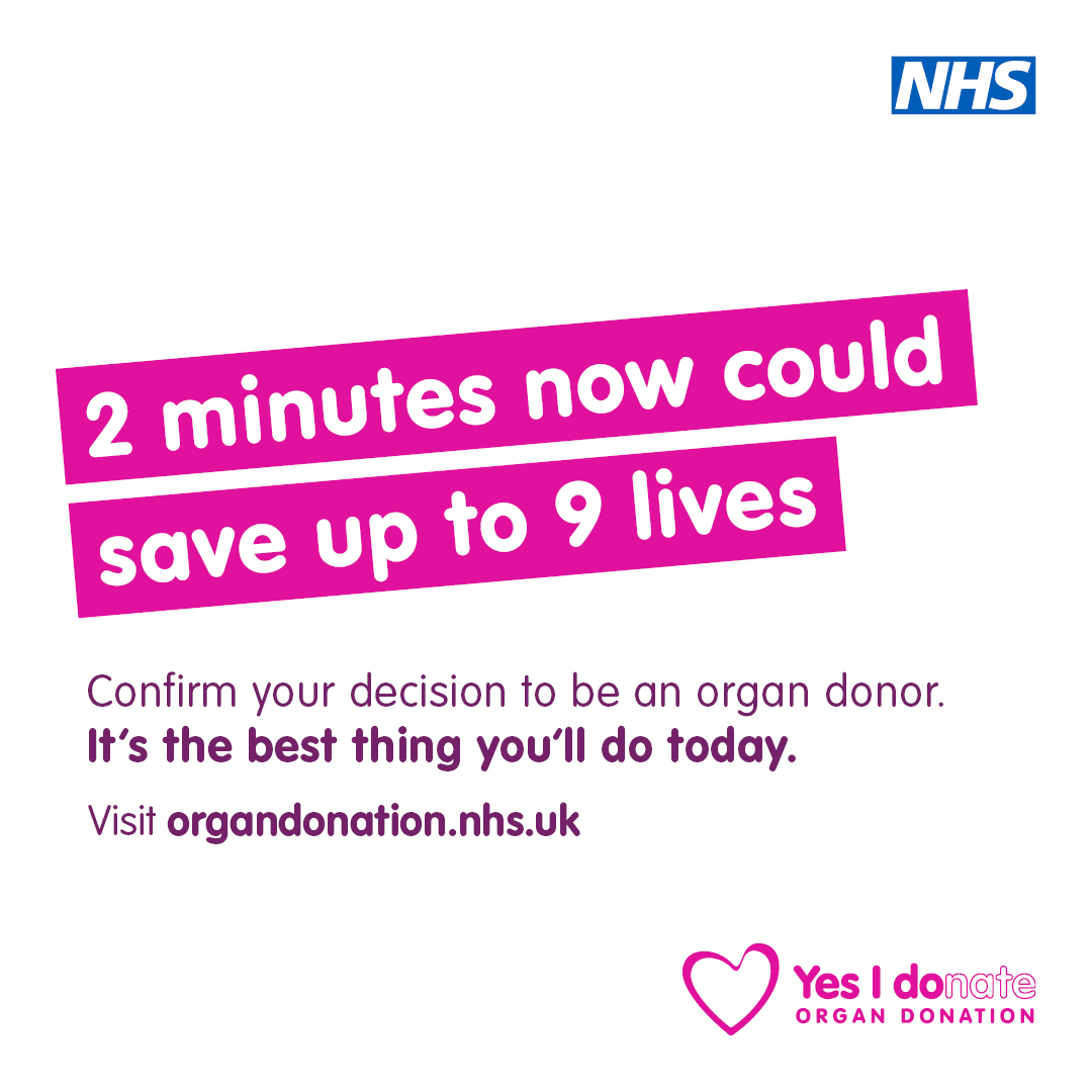 Did you know that 1,693 people have received a transplant since April 2023. To find out more information about becoming an organ donor visit Home - NHS Organ Donation