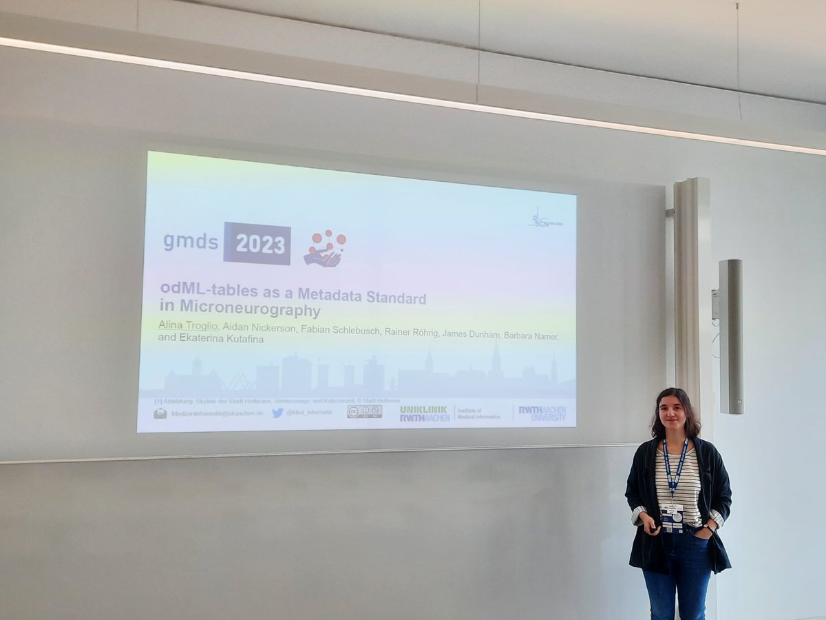 Vortrag "odML-tables as a Metadata Standard in Microneurography" von Alina Troglio
<a href="/alinatroglio/">Alina</a>

#gmds2023 #gmds23 <a href="/RWTH/">RWTH Aachen</a> <a href="/UniklinikAachen/">Uniklinik RWTH AC</a>