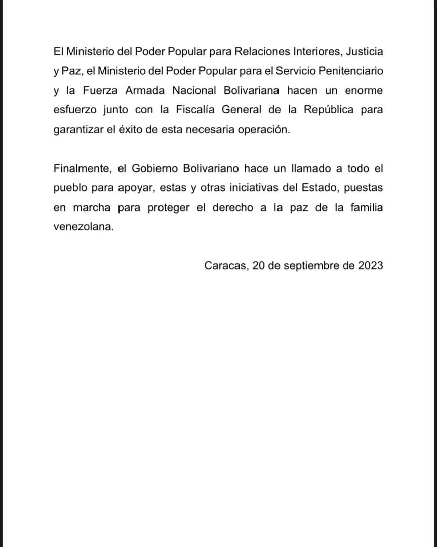 #AHORA || Como parte de la acciones de la Gran Misión Cuadrantes de Paz, el Gob. Bolivariano ejecuta operación contra la delincuencia en el Centro Penitenciario Tocorón, en la cual participan 11 mil efectivos de los órganos de seguridad ciudadana y la FANB.

#LiberaciónDeTocorón