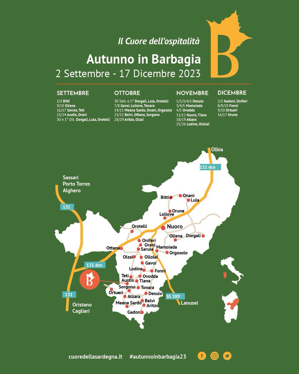 AutunnoBarbagia's tweet photo. Preparazione e degustazione del formaggio e del pane tipico, lavorazione dei prodotti artigianali tipici, escursioni guidate a Sa Crabarissa sono solo alcune delle attività che ci aspettano questo fine settimana ad #Austis.
Dai un’occhiata al programma: https://t.co/u0DK7nMogI https://t.co/lN5oEWENaO