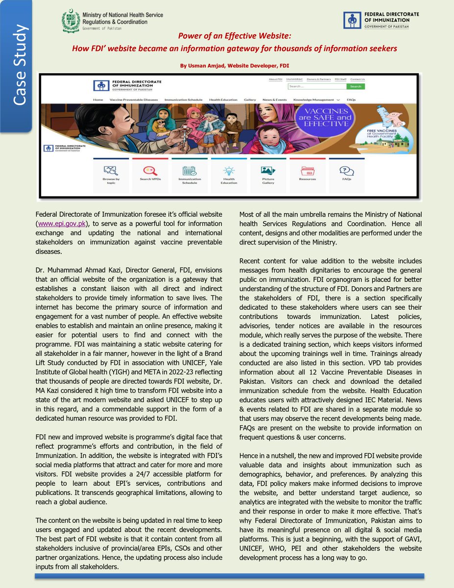 EPIPakistan's tweet photo. A series of ‘Case Studies/Success Stories’ reflecting various FDI @EPIPakistan components are being shared on FDI's social media platforms to enhance community awareness on 12 vaccine preventable diseases.     
Today’s #Story No. 2 highlight “Power of FDI Website".
@UNICEF https://t.co/juFzNipUQR