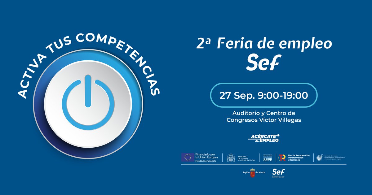 sef_carm's tweet photo. 📢¡Abierta inscripción! 
➡️En el #SEF ya lo tenemos todo preparado para acompañarte en tu camino hacia el empleo en la segunda Feria #AcércatealEmpleo. 
‼️Te esperamos el 27 de septiembre en el @AUDITORIOMURCIA. 
https://t.co/S6Dm1yqc3X https://t.co/gr2Mz0lXi0