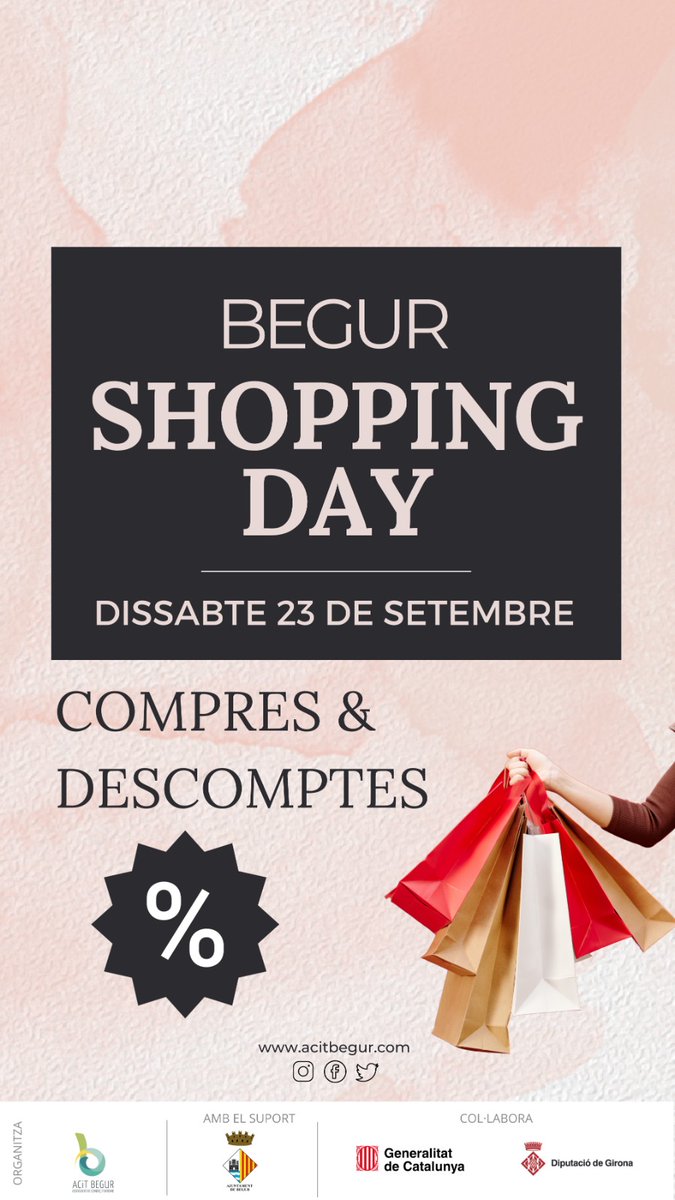 📢Begur Shopping Day: una jornada de compres i descomptes al carrer el dissabte 23 de setembre!

🛍L’Associació de Comerç i Turisme de #Begur - <a href="/acitbegur/">ACiT Begur</a> presenta una  jornada d’engrescadors descomptes al comerç local, amb el suport de  l’Ajuntament.

ℹ: begur.cat/noticies/begur…